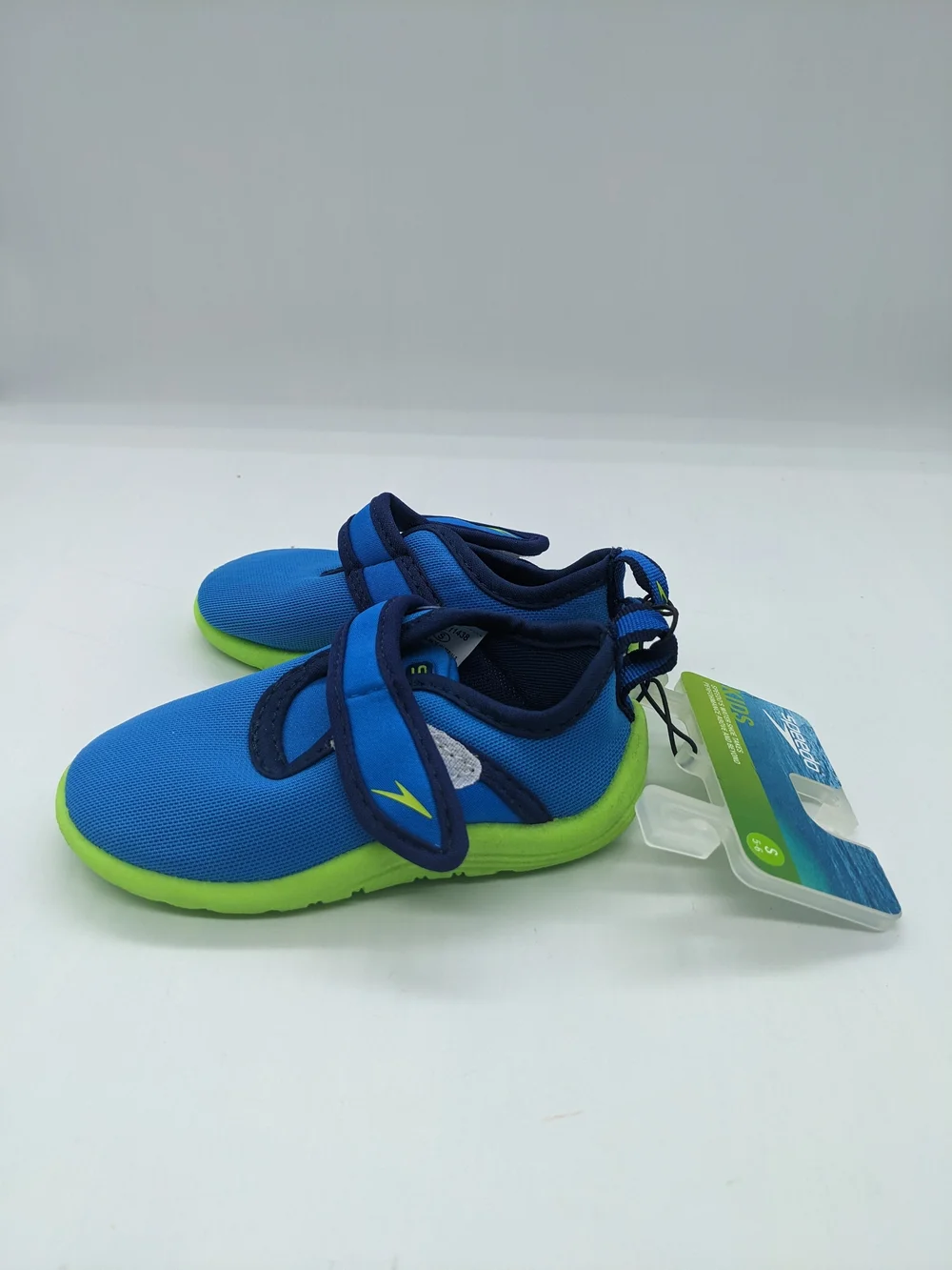 Speedo Blue Kids Water Shoes with Lime Green Sole - Velcro Strap